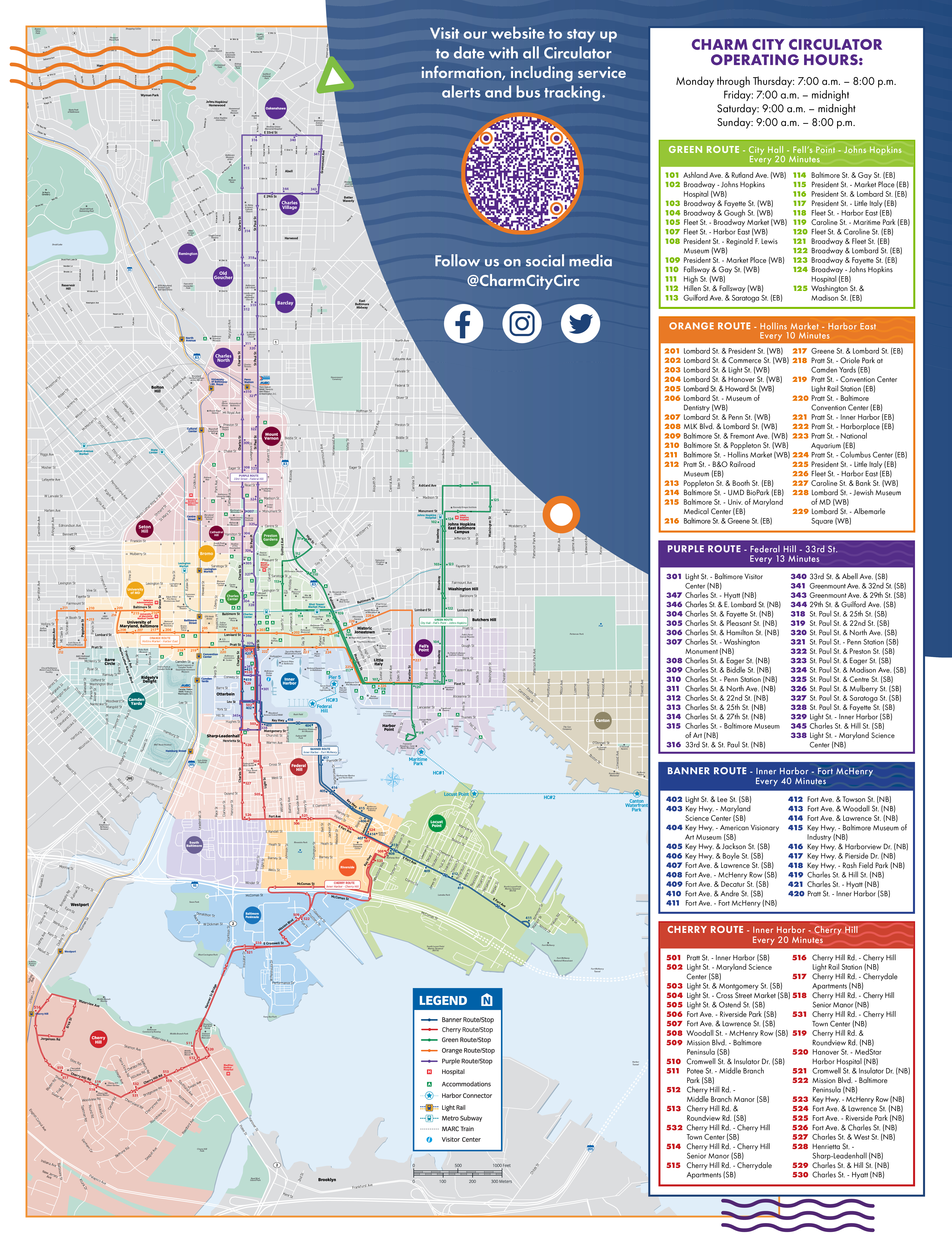 Map of Charm City Circulator bus routes