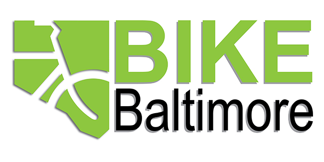 Text "Bike Baltimore" with Baltimore silhouette