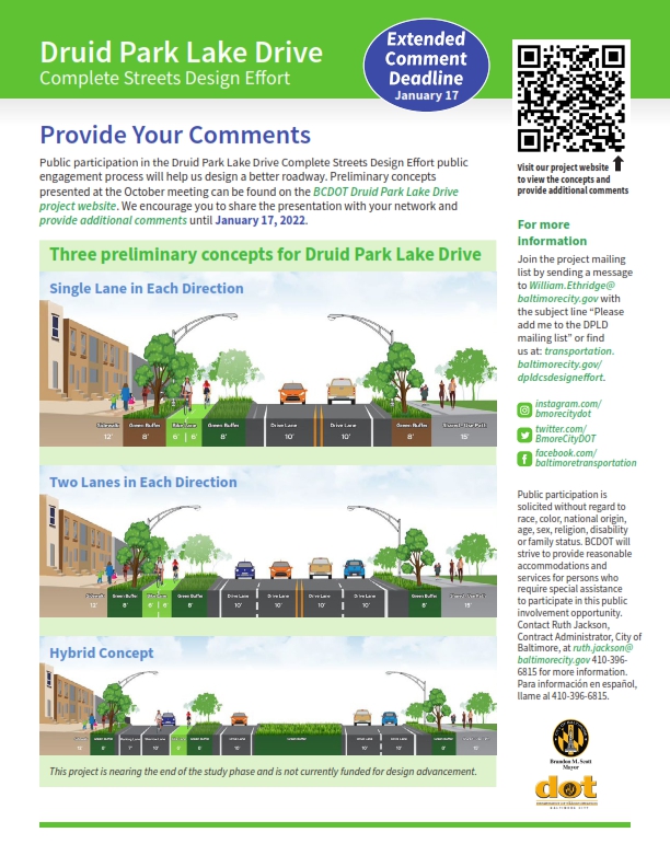 Druid Park Lake Drive Complete Streets Design Effort Flyer
