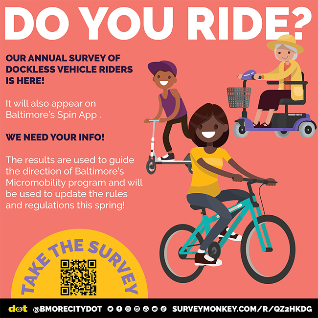 Our annual survey of dockless vehicle riders is here!  See the information below this image to take the survey.