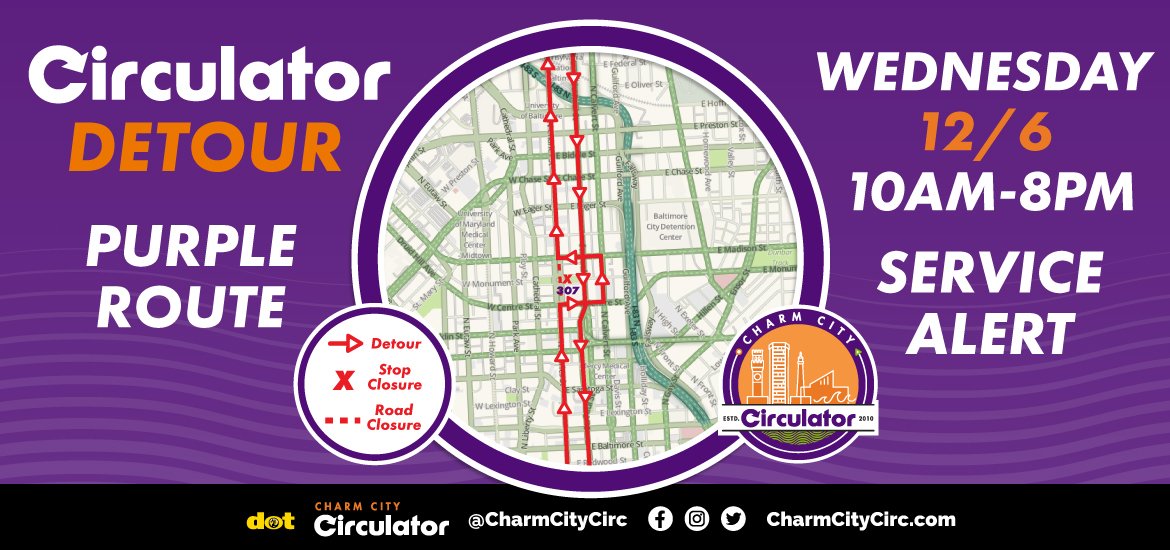 Purple Route Service Alert, Wednesday 12/6 10am-8pm